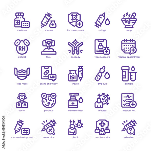 Immunization Icon pack for your website, mobile, presentation, and logo design. Immunization Icon line basic color design. Vector graphics illustration and editable stroke.