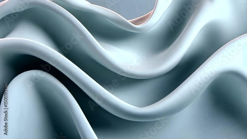 Abstract light blue wavy fabric elegantly draped with gentle folds and soft shadows, giving a smooth, flowing appearance in serene tones