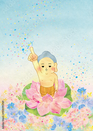 かわいい生まれたてのブッダ　花まつり