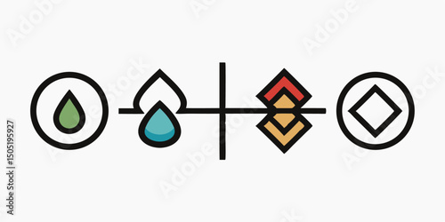 Four elements line icon logo design set