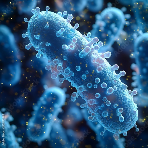 Digital illustration of a detailed high resolution image depicting a virus particle microscopic bacteria cell