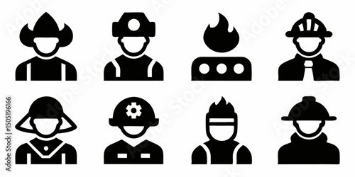 Firefighter icon set fire department symbols and signs