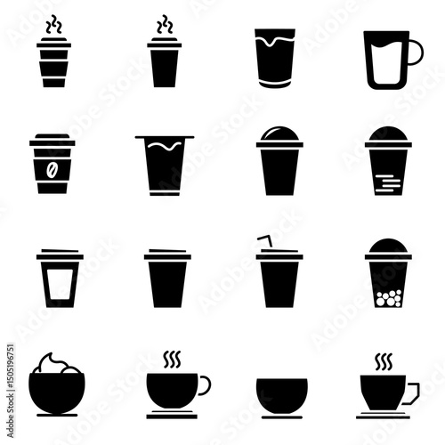 set of drink and coffee cups vector icon
