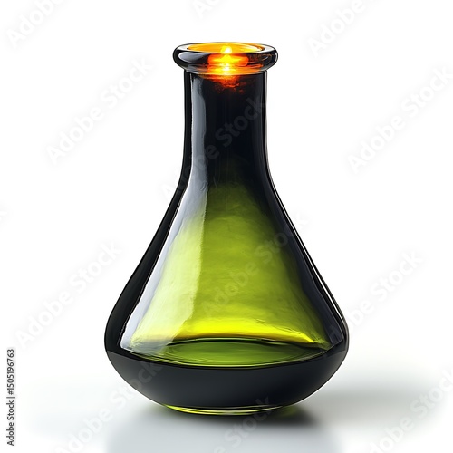 Elegant green glass bottle with a glowing top and a high resolution image isolated on a white background