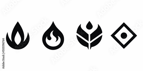 Four elements line icon logo design set