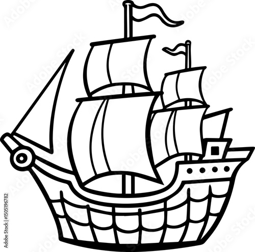 vintage pirate ship outline vector illustration line art coloring book page