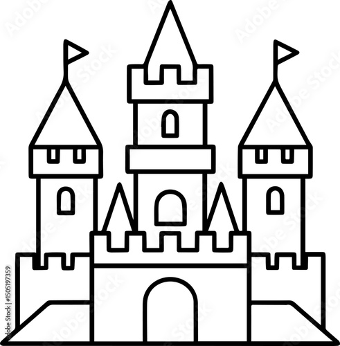 castle outline vector illustration line art coloring book page