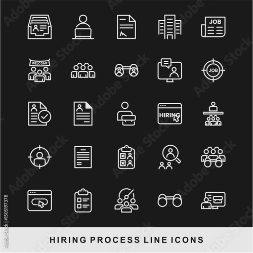 Hiring Process Line Icons. Recruitment, Job Application, Interview, Candidate Selection Vector Set