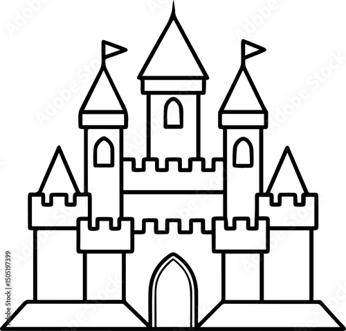 castle outline vector illustration line art coloring book page