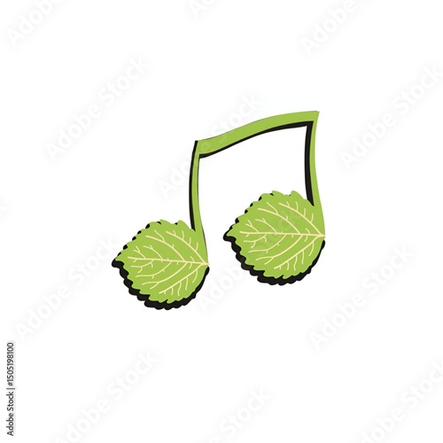 Music note vector logo leaf shape note and circle leaf shaped note overall color green. music note icon, music element.