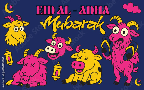 Bright and Playful Eid alAdha Mubarak Illustration