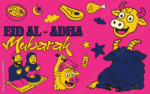 Bright and Playful Eid alAdha Mubarak Illustration