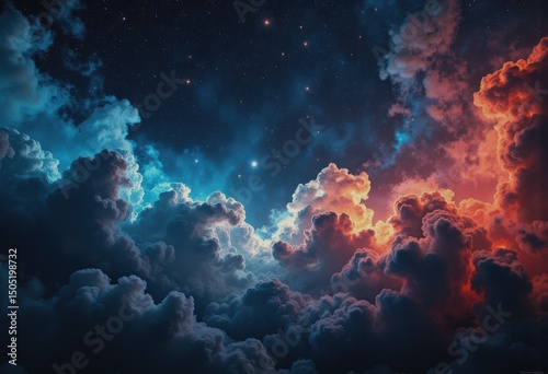 Abstract starry sky over vivid nebula clouds in vibrant colors