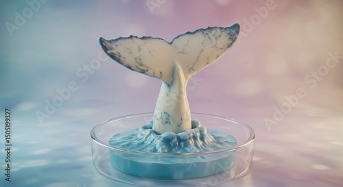 Soap shaped like a whale tail breaching water, half-submerged in a shallow soap dish