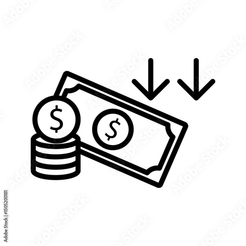 Drop down money icon. Outline drop down money vector icon for web design isolated on white background