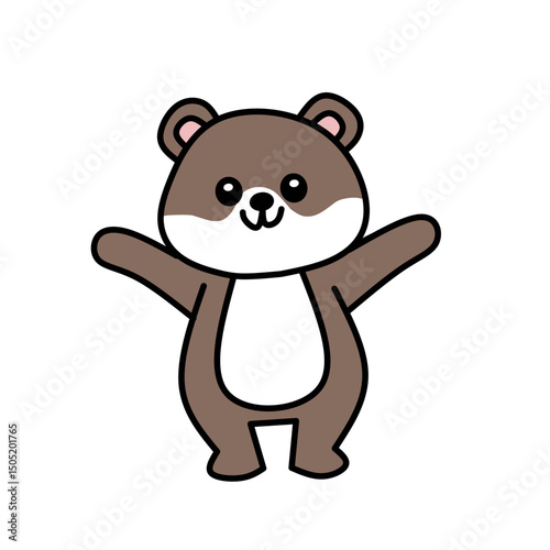 A cute cartoon-style brown ferret or bear standing with arms wide open. The simple and happy expression makes it perfect for children’s designs and mascots