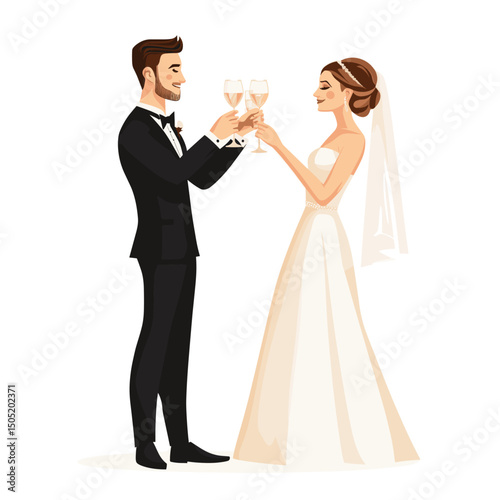 Happy couple toasting with champagne at wedding