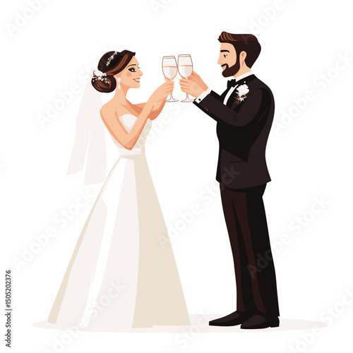 Happy couple toasting with champagne at wedding
