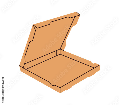 Open cardboard pizza box, empty square paper container for takeaway food delivery, blank pizzeria packaging for Italian fast food meals flat vector illustration.