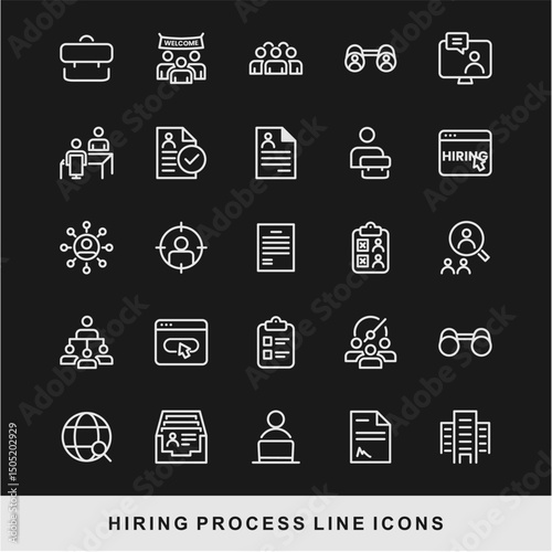 Hiring Process Line Icons. Recruitment, Job Application, Interview, Candidate Selection Vector Set