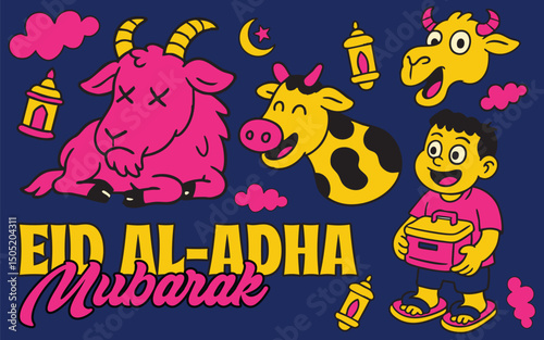 Bright and Playful Eid alAdha Mubarak Illustration