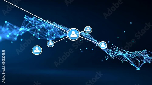 Abstract representation of a social network with connected nodes and user icons on a blue gradient background in a modern design