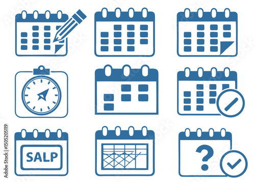 Calendar Icon Set – Blue & White Vector Icons for Scheduling, Reminders, Events & Appointments