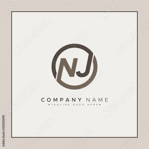 Creative Logo for Initials NJ in Monogram Style - Vector Template for Initial Letter N and J
