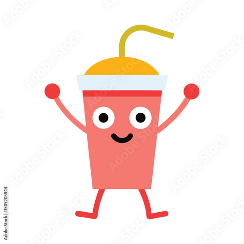 Cute soda cup character with bendy straw