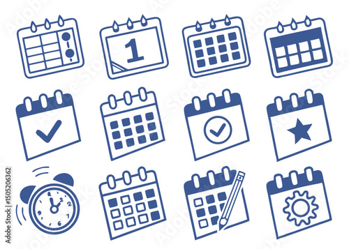 Calendar Icon Set – Blue & White Vector Icons for Scheduling, Reminders, Events & Appointments