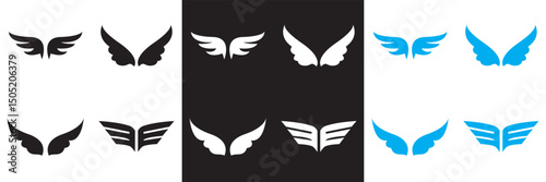 Wing icon .Bird, angel, bat, eagle, and minimalist wing icons for branding, tattoos, logo, emblems, or fantasy design .  Vector illustration. isolated on white and black background. EPS 10
