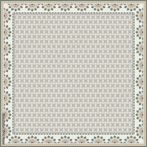 Hijab scarf flower abstract pattern.Ethnic geometric ornament with frame motif border hijab pattern.Design for fabric,print,scarves,shawl,kerchief,bandana,clothing,pareo,pillows,tablecloth,decoration.