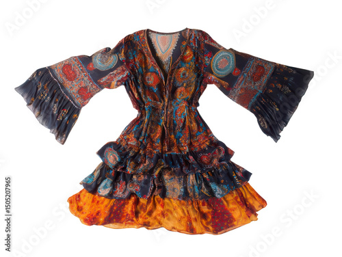 Flat Lay Bohemian Festival Dress White Background Transparent Background