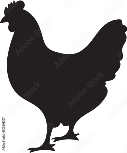 Poultry chicken hen black silhouette, Hen and rooster vector icon illustration on white background
