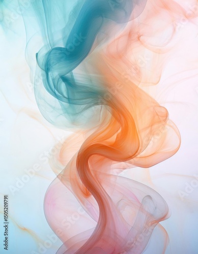 Abstract ripples of translucent smoke in soft and vivid colors on a bright black surface