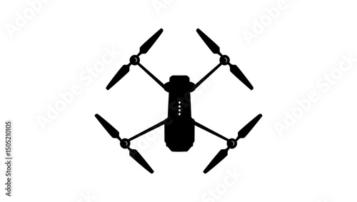 Drone upper view, black isolated silhouette