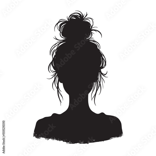 Silhouette of Woman's Head with Bun Hairstyle - Black and White Minimalist Illustration