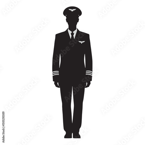 Pilot Silhouette in Uniform Vector Illustration