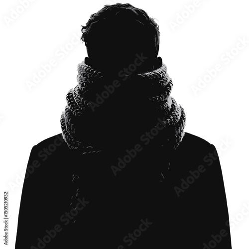 Silhouette of a Man in Scarf - Black and White Digital Art