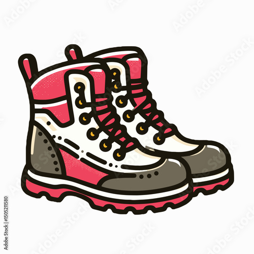 Stylish Hiking Boots Vector Illustration of Trendy Outdoor Footwear