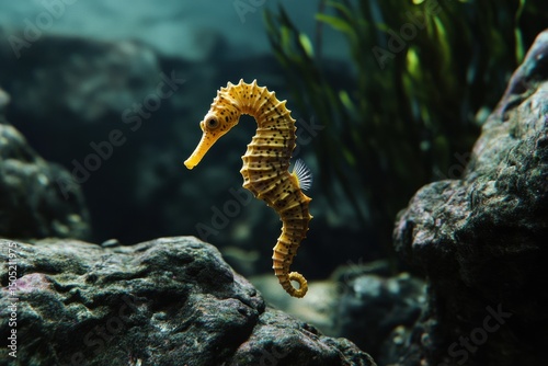 Seahorse Aquarium. Slender Hippocampus Reidi in Nautical Setting with Yellow Accent