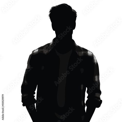 Silhouette of a Man in Shirt - Modern Black and White Illustration