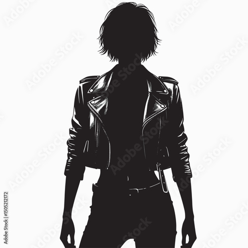Silhouette of Person in Leather Jacket - Bold Line Art Illustration of Modern Fashion