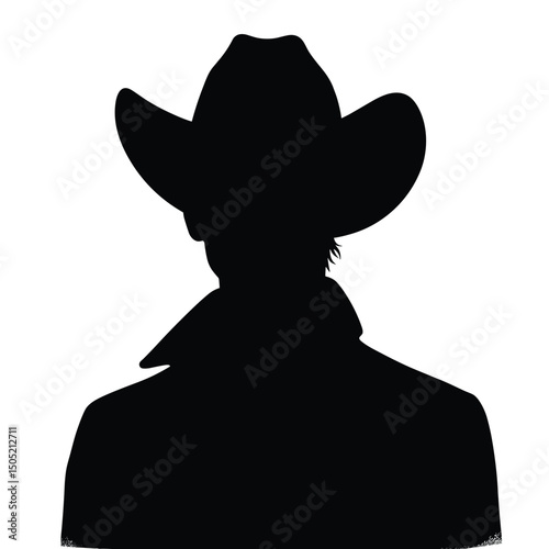 Cowboy Silhouette with Hat Iconic Figure in Black and White Illustration
