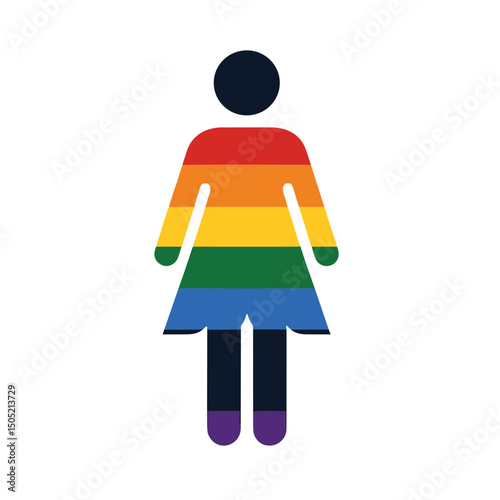 Diverse and Inclusive Woman Symbol - Rainbow Colors Flat Illustration