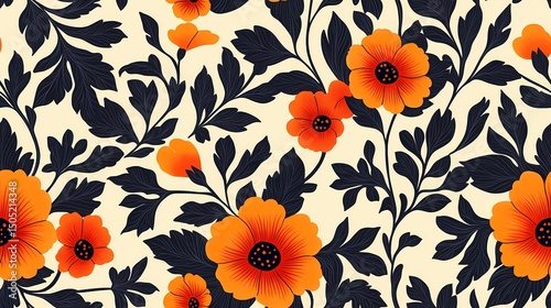 Ornamental Russian folk pattern in Khokhloma art style, suitable for wallpaper, fabric textures, and cultural visual storytelling.