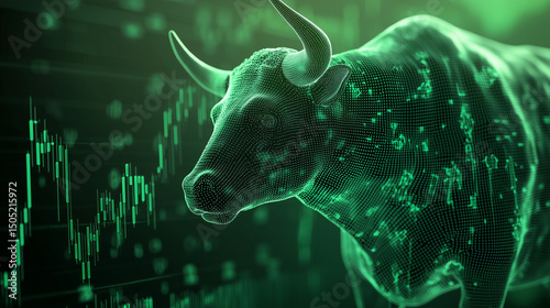 Digital Green Bull Stock Market Background Investment Financial Uptrend Market Trend In Business