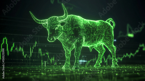 Digital Green Bull Stock Market Background Investment Financial Uptrend Market Trend In Business