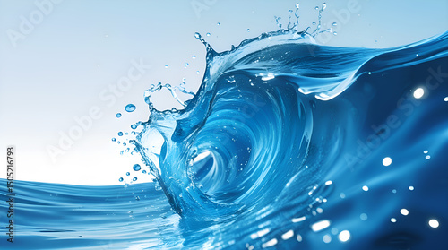 vibrant blue ocean wave with droplets photo