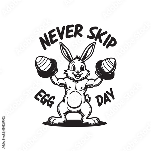 Never Skip Egg Day Easter Gym Graphic,Strong Bunny Easter Fitness T Shirt Design,Easter Workout Funny Bunny Character Art,Never Skip Egg Day Bold Typography Design,Easter Fitness Bunny Vector Illustra